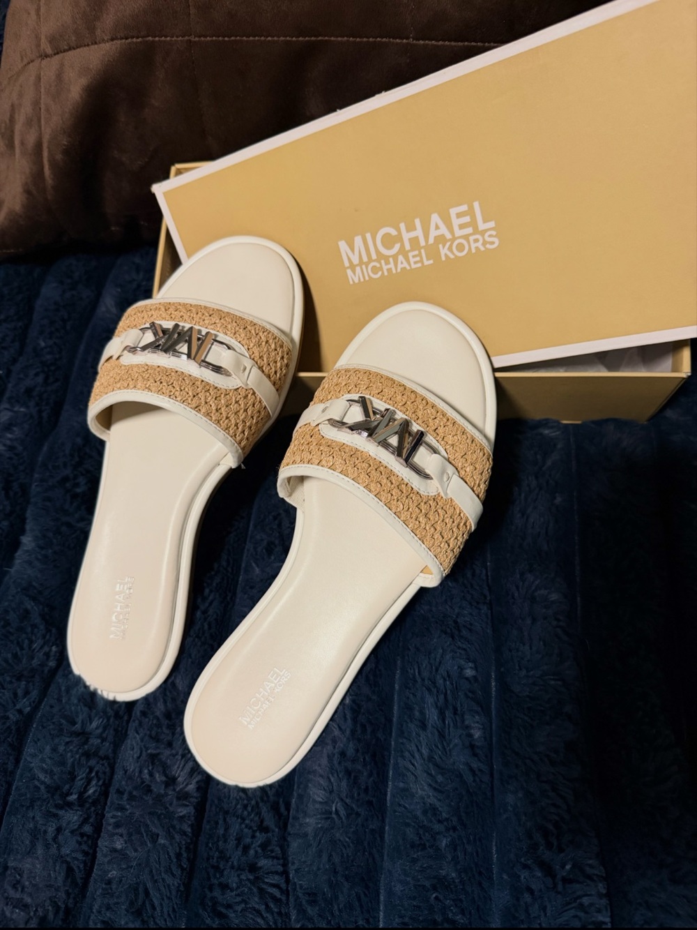 Michael Kors Cream Natural Raffia Sandals unavailable in all department stores